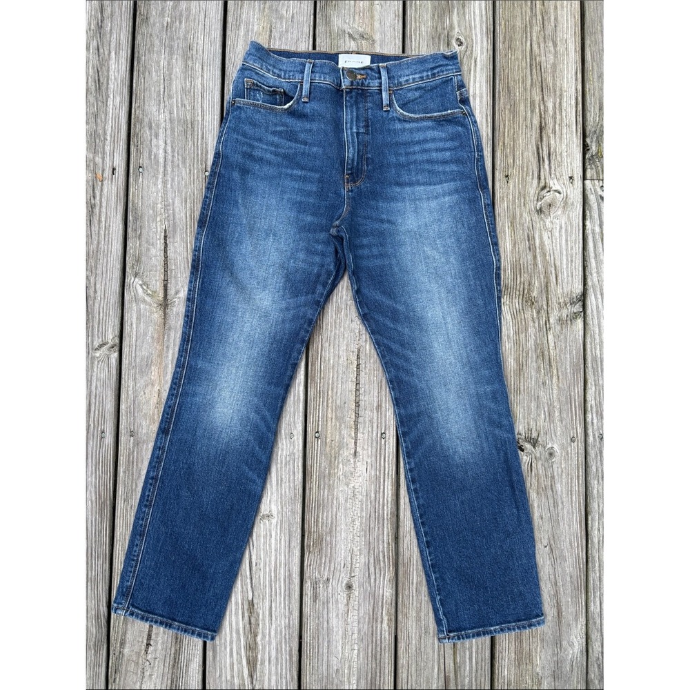 FRAME Le Pixie Sylvie Slender Straight Jeans High Rise Blue Crop Petite Size 26